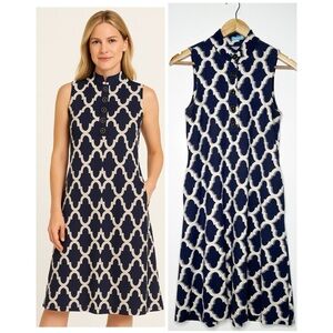 J. McLaughlin Blue Print Sleeveless 1/4 Button Dress Size XS